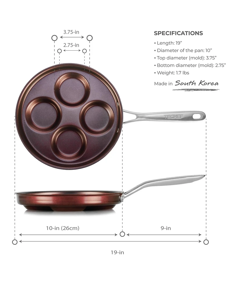 Techef - Eggcelente Pan, Swedish Pancake Pan, Plett Pan, Multi Egg Pan, 4-Cup Egg Frying Pan, Nonstick Egg Cooker Pan