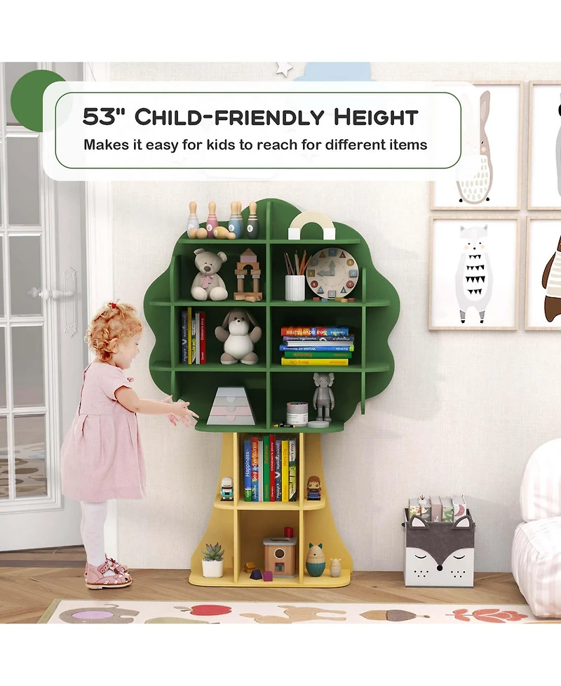 Tree Bookcase Kids 6-Tier Toy Storage Organizer with Open Storage Shelves