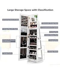 Gouun 360 Rotating Mirrored Jewelry Cabinet Armoire 3 Color Led Modes Lockable