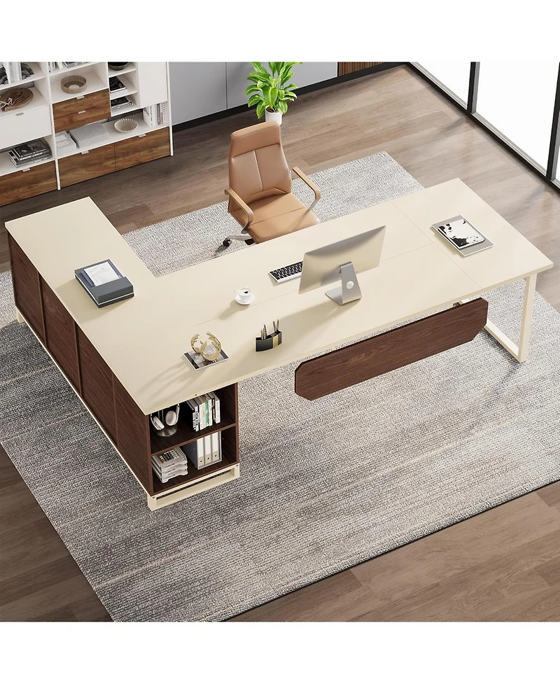 Tribesigns 70.8" Executive Desk with 55" File Cabinet, Modern L Shaped Computer Storage Shelves and Large f