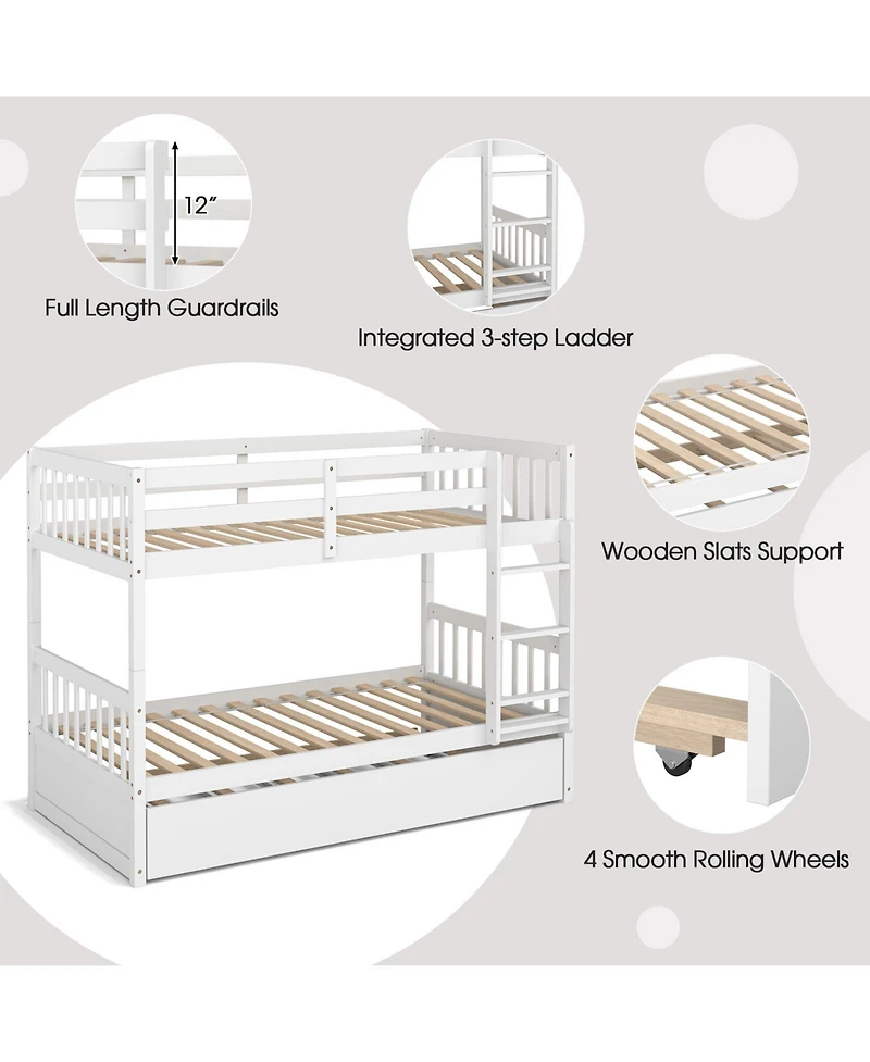 Twin Over Twin Bunk Bed with Pull-out Trundle and Ladder