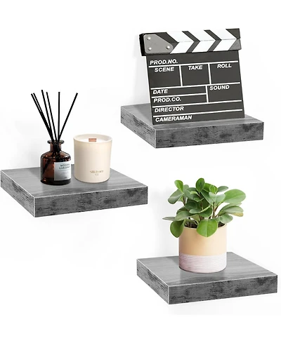 Set of 3 (9") Sorbus Square Floating Shelf with Invisible Mounting Brackets for Living Room Decor, Bedroom, Bathroom Decor, Kitchen (Rustic Gray