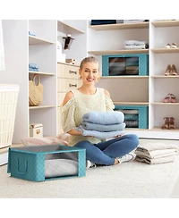 Sorbus Pack Medium Foldable Clothes Storage Bags with Clear Window, Zipper Lid and Carry Handles - for Organizing Bedroom, Closet