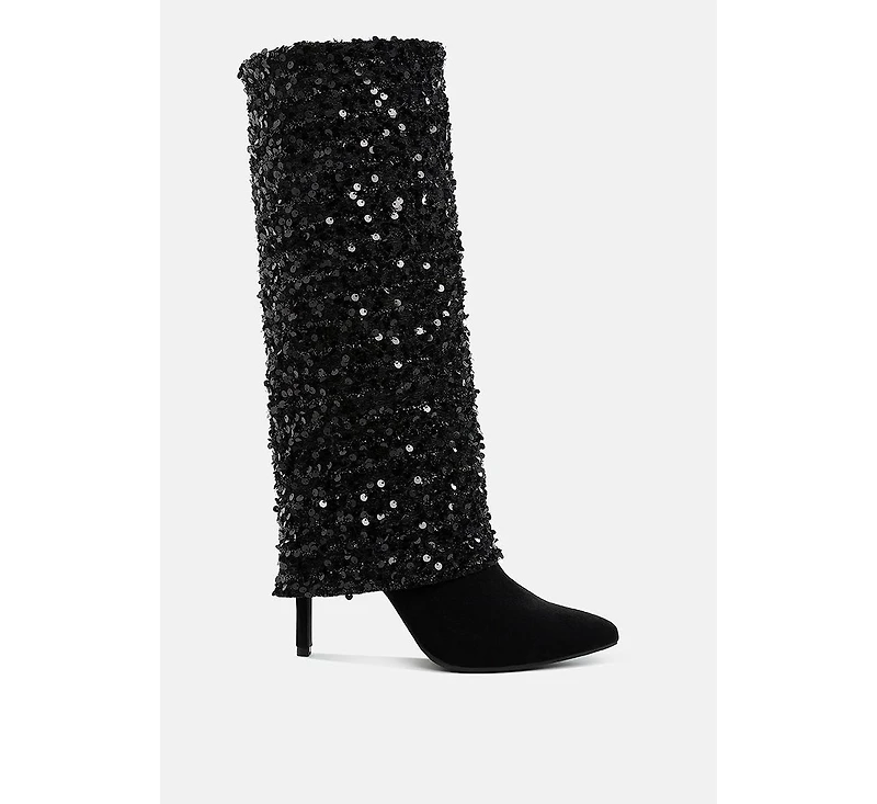 Sin City Sequinned Fold-Over Calf Boots