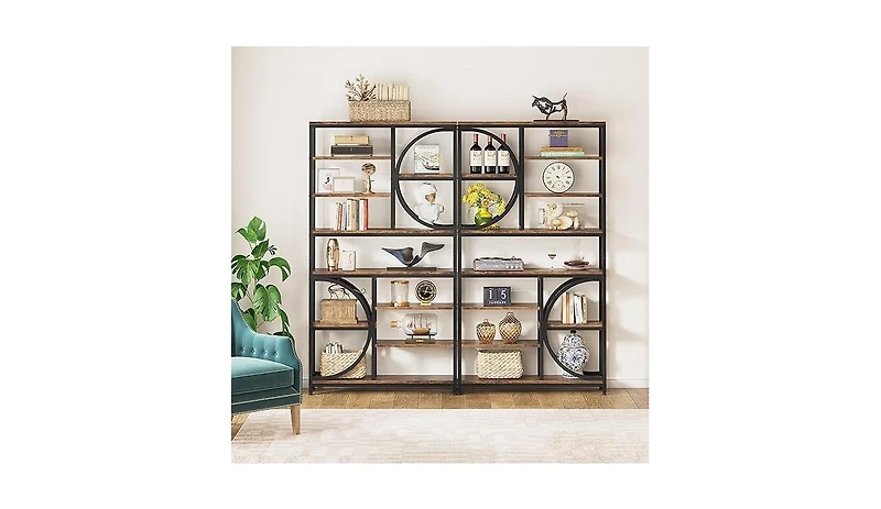 Tribesigns Bookshelf, Industrial 8-Tier Etagere Bookcases, 77-Inch Tall Book Shelf Open Display Shelves, Wood Look Accent Shelving Unit with Metal Fra