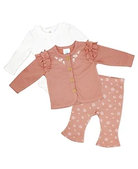 Baby Mode Baby Girls Misty Rose Bell Bodysuit, Pants and Jacket, 3-Piece Set