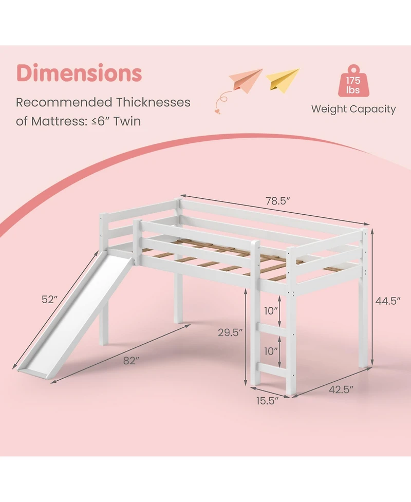 Gouun Twin Size Wooden Loft Bed with Slide and Ladder