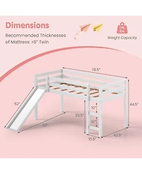 Gouun Twin Size Wooden Loft Bed with Slide and Ladder