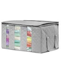 Sorbus Foldable Storage Bag Organizers, 3 Sections, Great for Clothes, Blankets, Closets, Bedrooms, and More, 2-Pack (Gray
