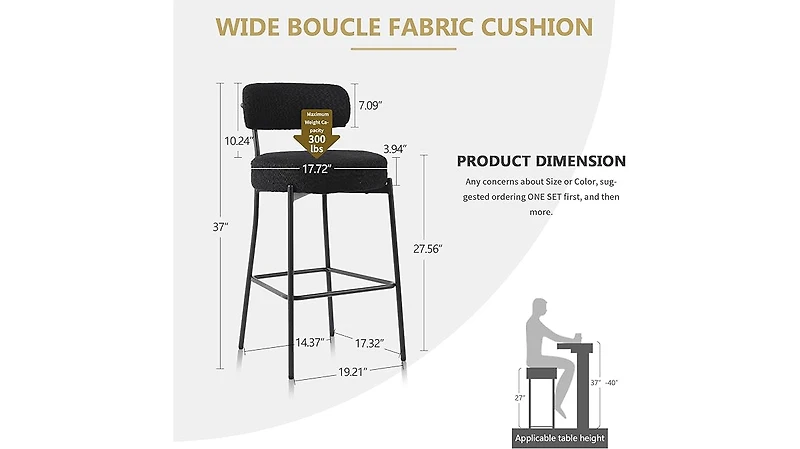 Dyhome Bar Stools Set of 2, 27 Inches Counter Height Kitchen with Back, Modern Metal Tall for Island