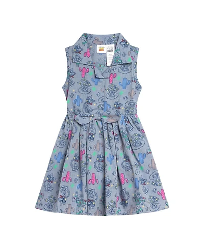 Disney Minnie Mouse Mickey Daisy Lilo & Stitch Princess Belle Ariel Girls Chambray Skater Dress Toddler to Big Kid