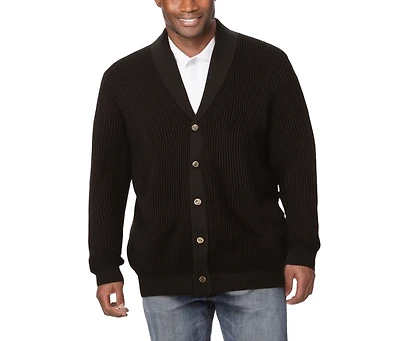 KingSize Big & Tall Shaker Knit Shawl-Collar Cardigan Sweater
