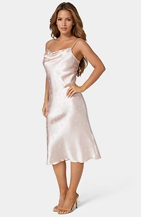 Bebe Women's Satin Jacquard Midi Slip Dress, Small, Pink