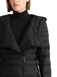 Tumi Women's Asymmetrical Zip Cowl Neck Quilted Midweight Puffer Coat with Prima Loft Fill