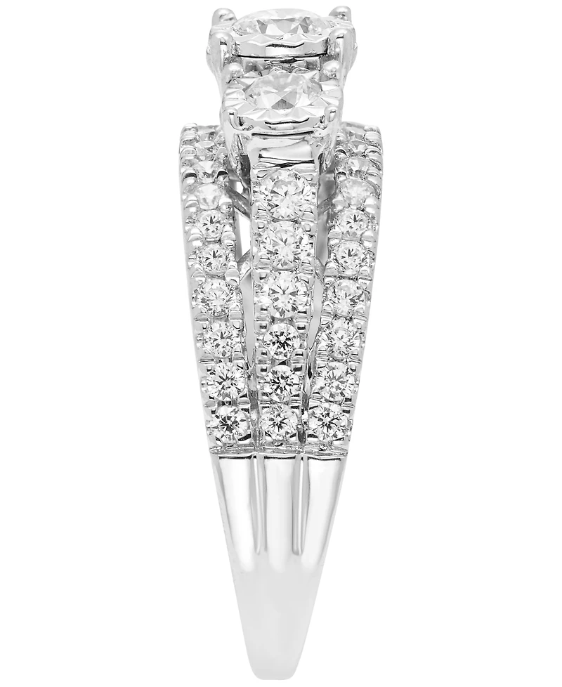 Diamond Three Stone Three Row Engagement Ring (1 ct. t.w.) in 14k White Gold
