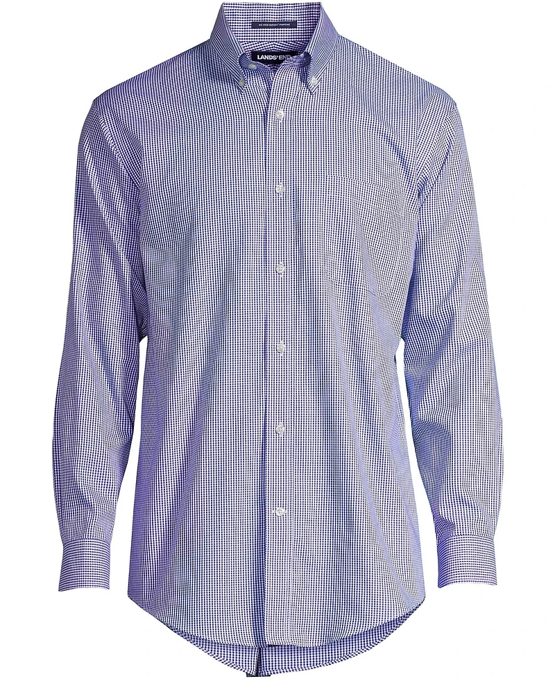 Lands' End Men's Tailored Fit No Iron Pattern Supima Cotton Pinpoint Buttondown Collar Dress Shirt