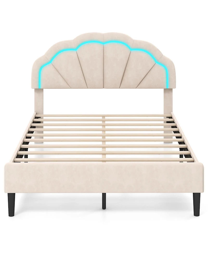 Gouun Upholstered Led Bed Frame with Adjustable Flower Headboard and Metal Support Feet-Full Size