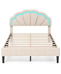 Gouun Upholstered Led Bed Frame with Adjustable Flower Headboard and Metal Support Feet-Full Size