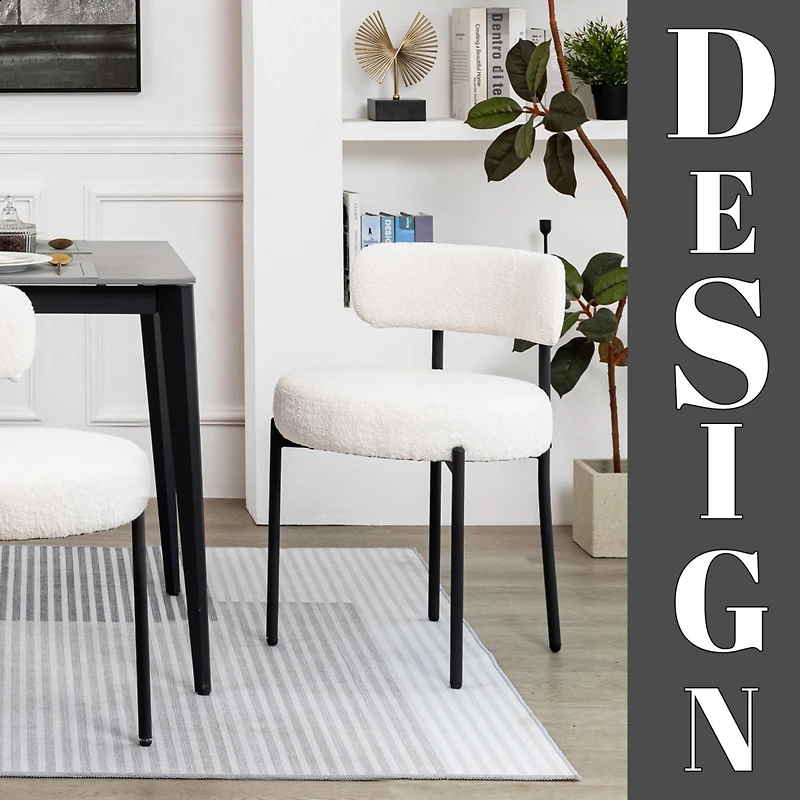 Dyhome Boucle Dining Chairs Set of 1, Upholstered with Black Metal Legs, Modern Accent Chair