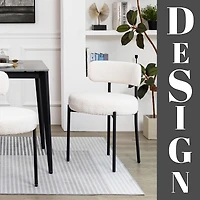 Dyhome Boucle Dining Chairs Set of 1, Upholstered with Black Metal Legs, Modern Accent Chair