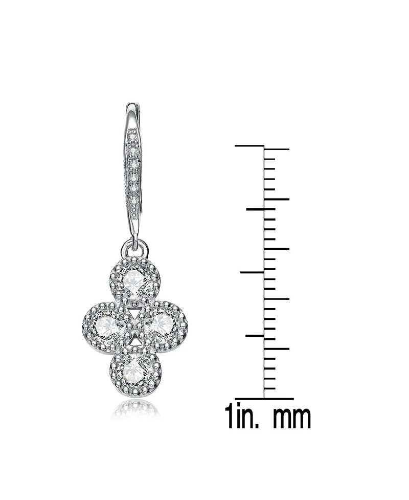 Sterling Silver White Gold Plated with Clear Cubic Zirconia Dangling Earrings