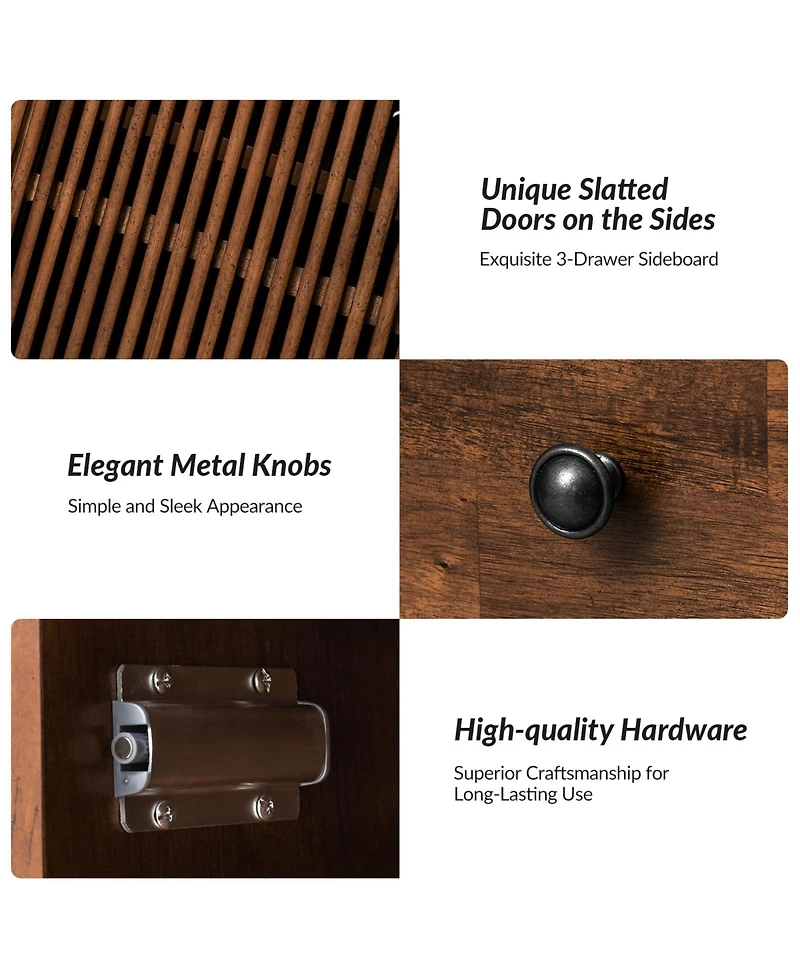 Hulala Home Crrillus Mid-century 58'' Wide 3 Drawer Sideboard with Slatted Doors