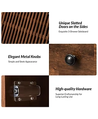 Hulala Home Crrillus Mid-century 58'' Wide 3 Drawer Sideboard with Slatted Doors