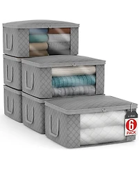 Sorbus 6 Pack Medium Foldable Clothes Storage Bags with Clear Window, Zipper Lid and Carry Handles - for Organizing Bedroom, Closet
