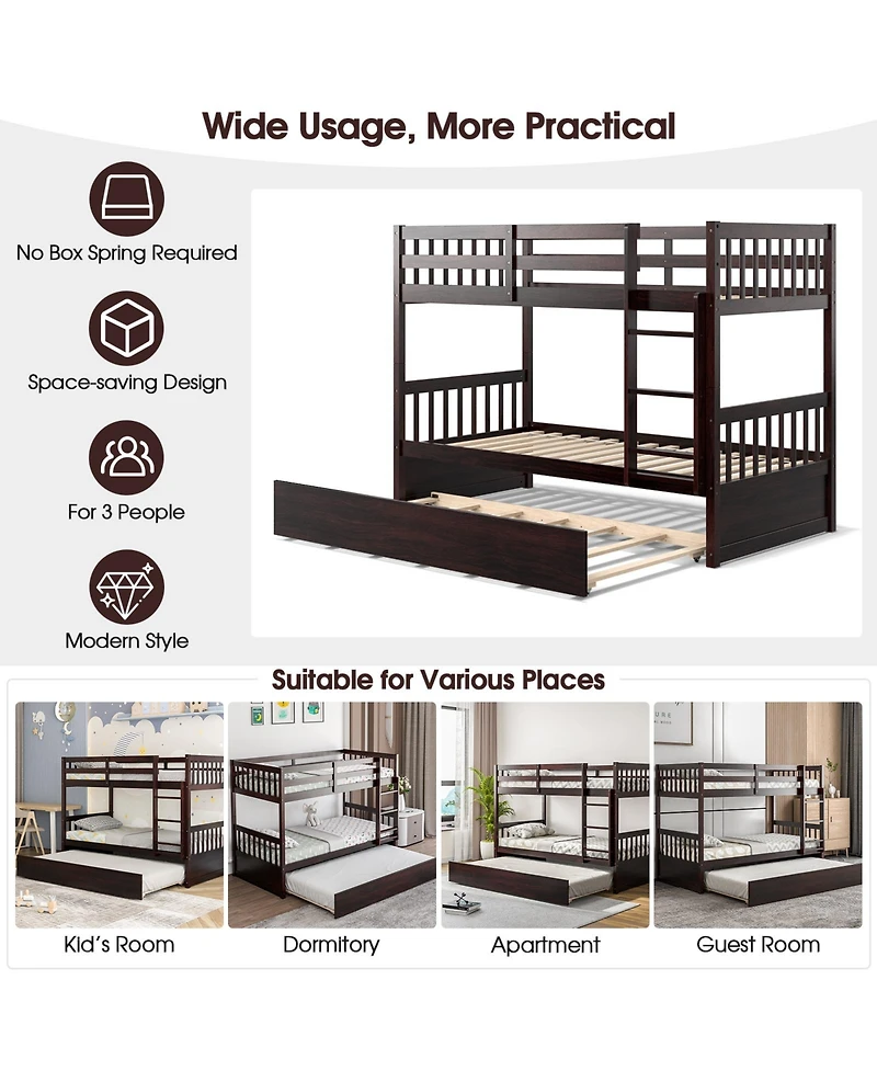 Twin Over Twin Bunk Bed with Pull-out Trundle and Ladder