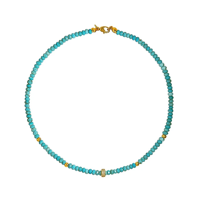 Etoielle Turquoise Bead Necklace with Gold Plated Rondels and Cz Accents Great for Layering Adjustable