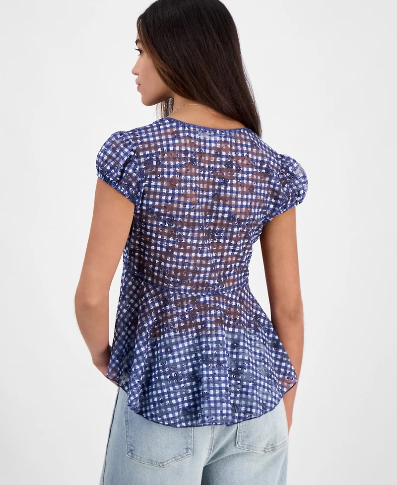 Madden Girl Juniors' V-Neck Cap Sleeve Babydoll Lace Top