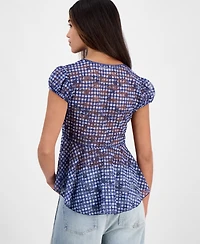 Madden Girl Juniors' V-Neck Cap Sleeve Babydoll Lace Top