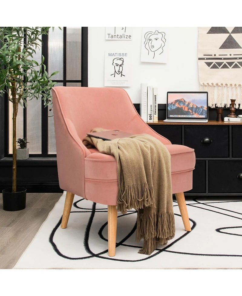 Gouun Mid Century Velvet Accent Chair with Rubber Wood Legs for Bedroom