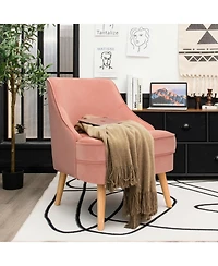 Gouun Mid Century Velvet Accent Chair with Rubber Wood Legs for Bedroom