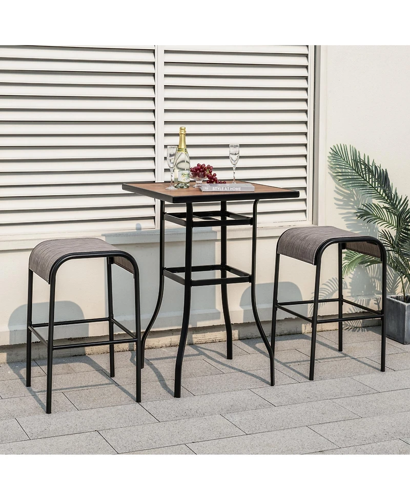 Gouun Set of 2 Patio Metal Bar Stools with Curved Fabric Seat-Set of 2