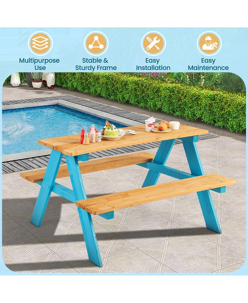Gouun Children Outdoor Wooden Table with Bench Seats for Indoor and Outdoor Use