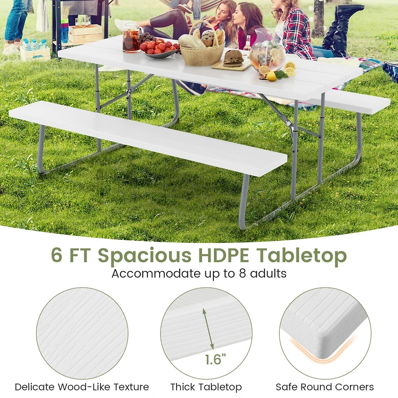 Folding Picnic Table Set with Metal Frame and All-Weather Hdpe Tabletop