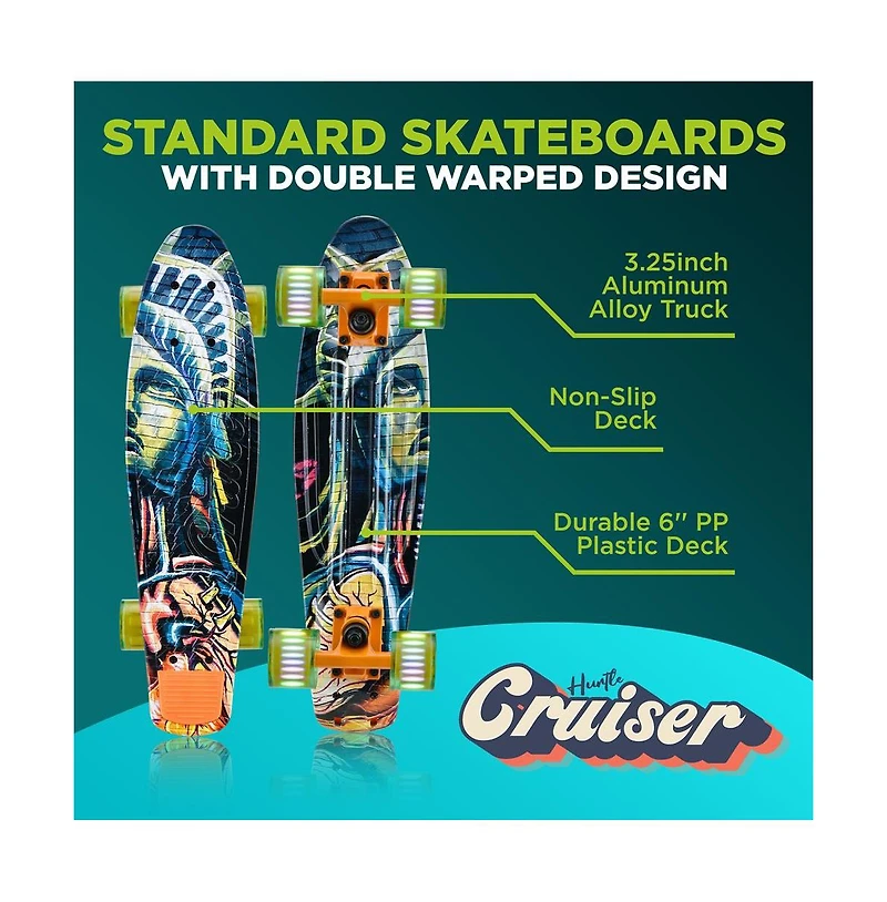 Hurtle 6'' Pp Deck Skateboard, Mini Cruiser Skateboard for Kids, Teens, and Adults
