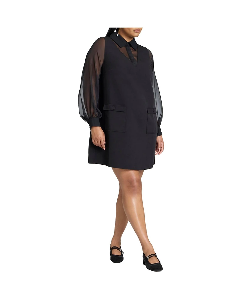 Eloquii Women's Plus Sheer Sleeve Shirt Dress