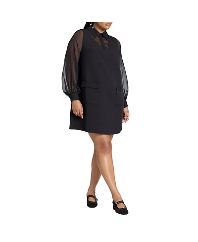 Eloquii Women's Plus Sheer Sleeve Shirt Dress