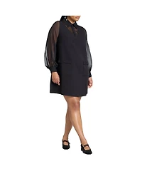 Eloquii Women's Plus Sheer Sleeve Shirt Dress
