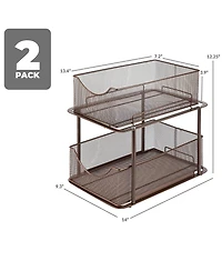 Sorbus 2 Pack 2 Tier Baskets with Mesh Sliding Drawers - Ideal Cabinet, Under the Sink, etc - Great for Bathroom, Kitchen, Office