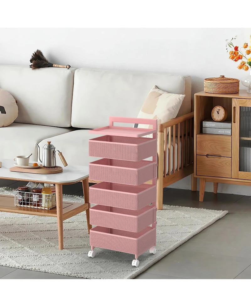 4-tier Rotating Storage Trolley, Movable Organizer with Wheels for Office, Living Room, Kitchen