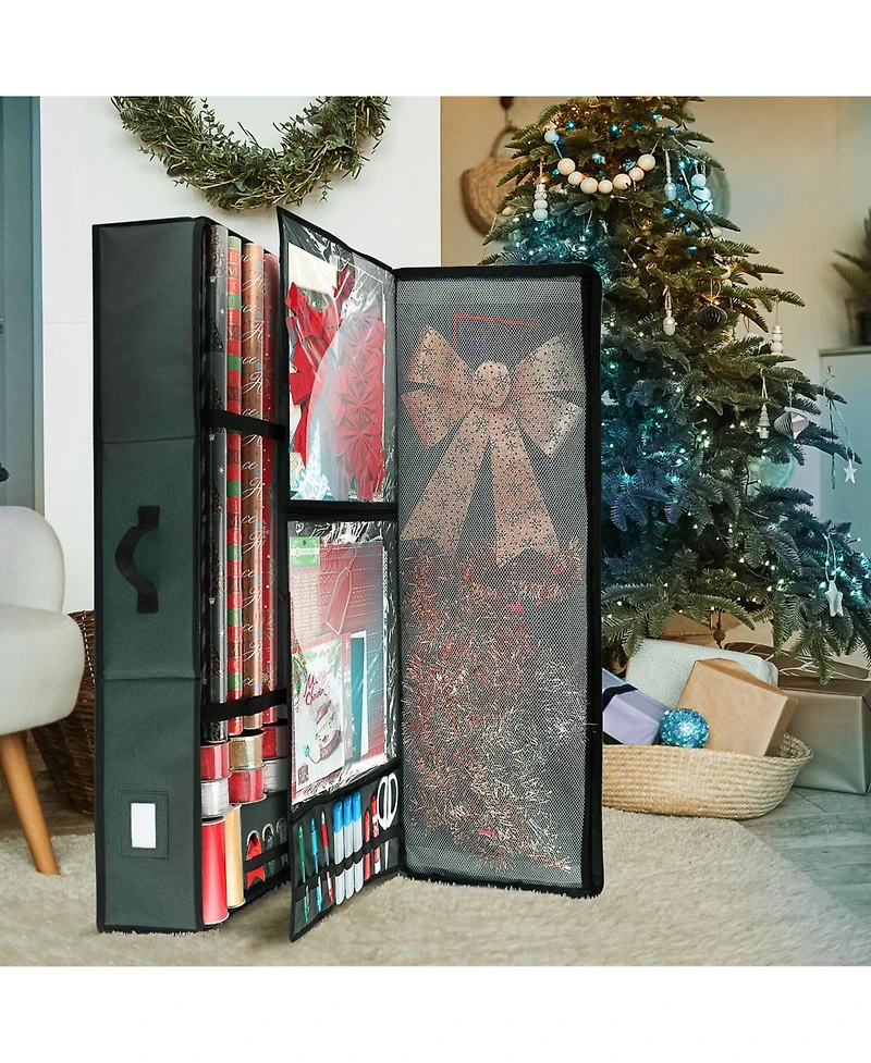 Premium Holiday Gift Wrapping Paper & Accessories Storage Organizer Box - Large