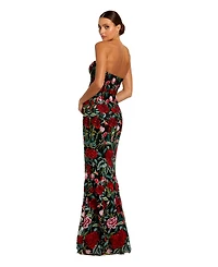 Mac Duggal Women's Sheer Bustier Top Floral Applique Gown