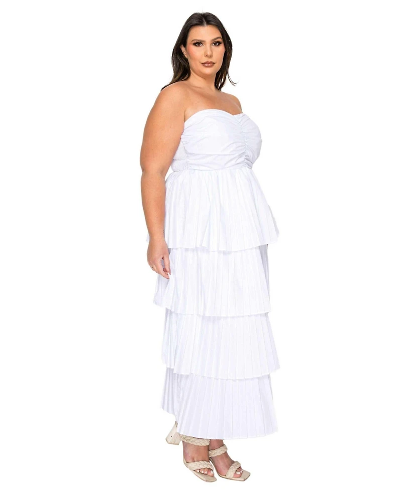 L I V D Plus Eleni Strapless Pleated Tiered Dress