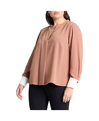 Eloquii Women's Neck Pleat Blouse With Contrast Cuff