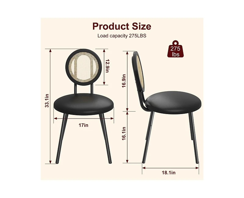 gaomon Dining Chairs Set of 2, Rattan Kitchen with Thicken Upholstered, Modern Room 2 (2, 17“x18.1"x33.1")