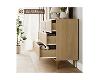 Rattan 6 Drawer Dresser for Bedroom with Wide Top, Large Double Dresser for Closet with Deep Drawers, Wooden Chest of Drawer for Living Room, Entryway