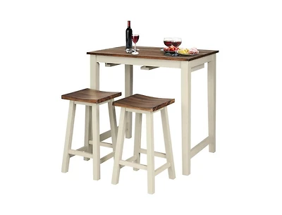Small Space Counter Height Table Set – 3-Piece Bar Table with 2 Backless Stools, Rustic Farmhouse Style